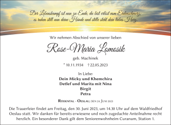 Traueranzeige von Rose-Maria Lomosik von Neue Presse Coburg