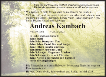 Traueranzeige von Andreas Kambach von Südthüringer Presse