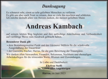 Traueranzeige von Andreas Kambach von Südthüringer Presse