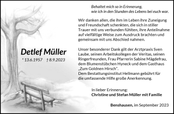 Traueranzeige von Detlef Müller von Südthüringer Presse