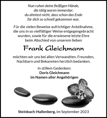 Traueranzeige von Frank Gleichmann von Südthüringer Presse