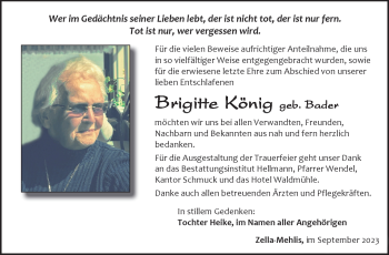 Traueranzeige von Brigitte König von Südthüringer Presse