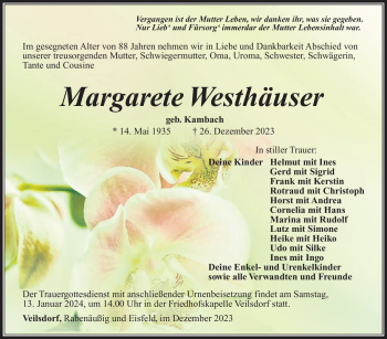 Traueranzeige von Margarete Westhäuser von 80048