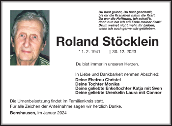 Traueranzeige von Roland Stöcklein von 80048