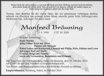 Traueranzeige von Manfred Bräuning von Südthüringer Presse