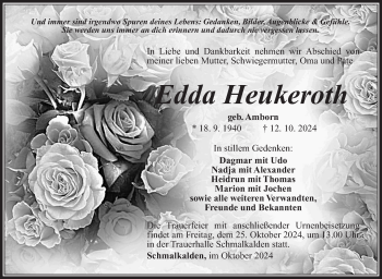 Traueranzeige von Edda Heukeroth von Südthüringer Presse