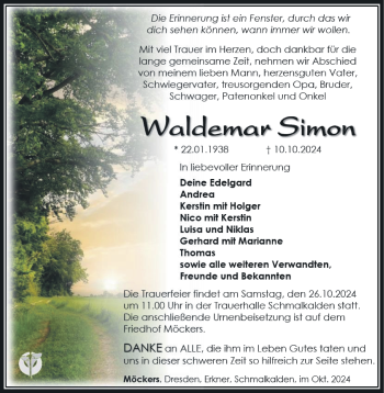 Traueranzeige von Waldemar Simon von Südthüringer Presse