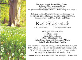 Traueranzeige von Kurt Stubenrauch von Südthüringer Presse