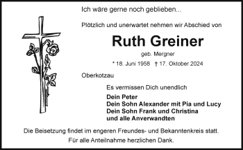 Traueranzeige von Ruth Greiner von Frankenpost