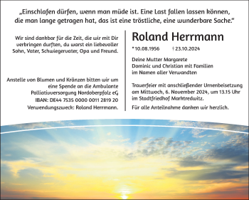 Traueranzeige von Roland Herrmann von Frankenpost