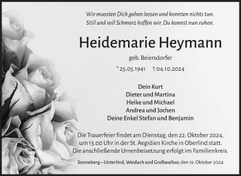 Traueranzeige von Heidemarie Heymann von Südthüringer Presse