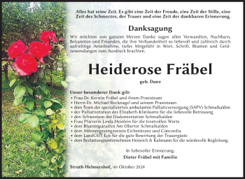 Traueranzeige von Heiderose Fräbel von Südthüringer Presse