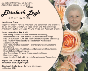 Traueranzeige von Elisabeth Leyh von Südthüringer Presse