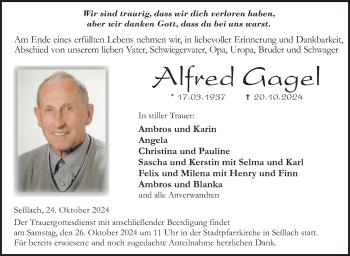 Traueranzeige von Alfred Gagel von Neue Presse Coburg