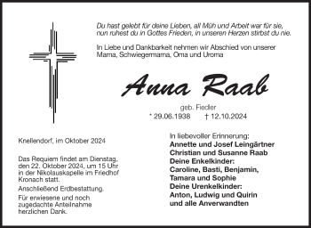 Traueranzeige von Anna Raab von Neue Presse Coburg