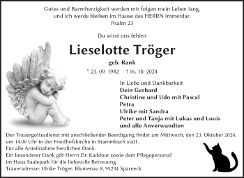 Traueranzeige von Lieselotte Tröger von Frankenpost