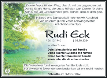 Traueranzeige von Rudi Eck von Südthüringer Presse