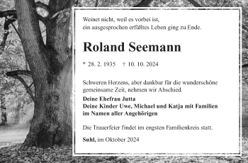 Traueranzeige von Roland Seemann von Südthüringer Presse