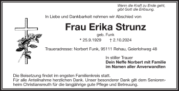 Traueranzeige von Erika Strunz von Frankenpost