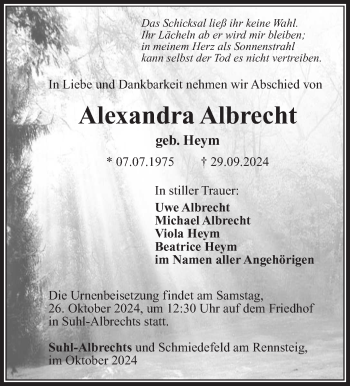 Traueranzeige von Alexandra Albrecht von Südthüringer Presse