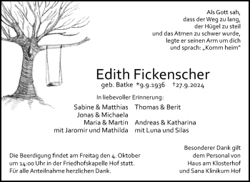 Traueranzeige von Edith Fickenscher von Frankenpost