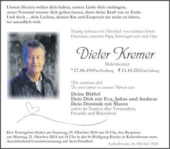 Traueranzeige von Dieter Kremer von Neue Presse Coburg