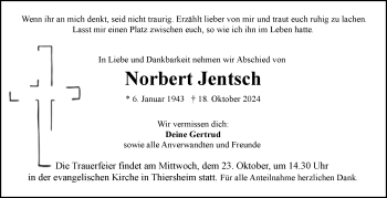 Traueranzeige von Norbert Jentsch von Frankenpost