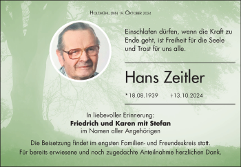 Traueranzeige von Hans Zeitler von Frankenpost