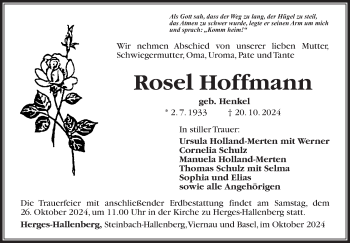 Traueranzeige von Rosel Hoffmann von Südthüringer Presse