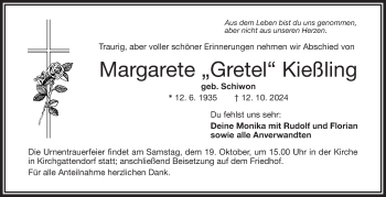 Traueranzeige von Margarete Kießling von Frankenpost