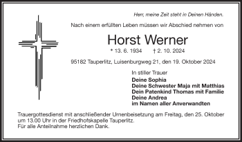 Traueranzeige von Horst Werner von Frankenpost