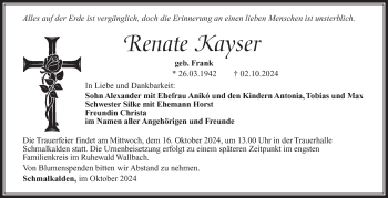 Traueranzeige von Renate Kayser von Südthüringer Presse