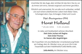 Traueranzeige von Horst Holland von Südthüringer Presse