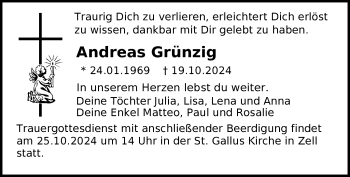 Traueranzeige von Andreas Grünzig von Frankenpost