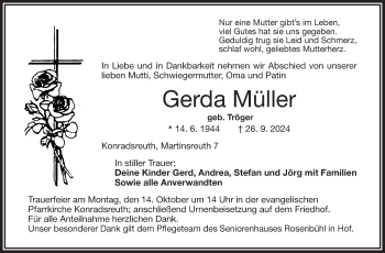 Traueranzeige von Gerda Müller von Frankenpost