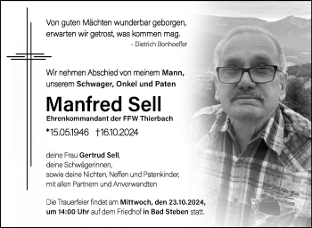 Traueranzeige von Manfred Sell von Frankenpost