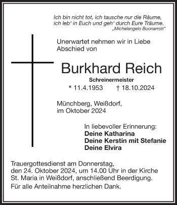 Traueranzeige von Burkhard Reich von Frankenpost