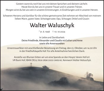 Traueranzeige von Walter Waluschyk von Frankenpost