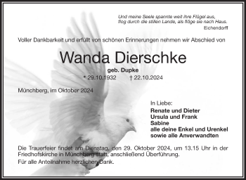 Traueranzeige von Wanda Dierschke von Frankenpost