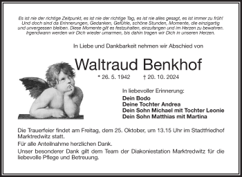 Traueranzeige von Waltraud Benkhof von Frankenpost