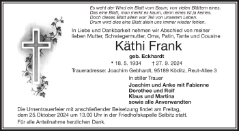 Traueranzeige von Käthi Frank von Frankenpost