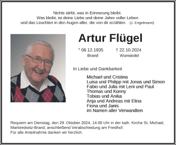 Traueranzeige von Artur Flügel von Frankenpost