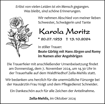 Traueranzeige von Karola Moritz von Südthüringer Presse