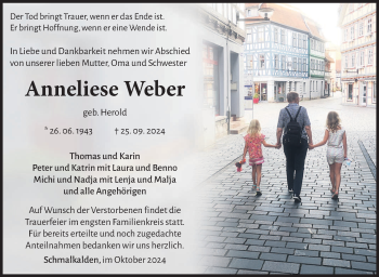 Traueranzeige von Anneliese Weber von Südthüringer Presse