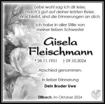 Traueranzeige von Gisela Fleischmann von Südthüringer Presse