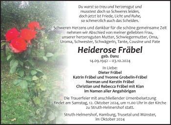 Traueranzeige von Heiderose Fräbel von Südthüringer Presse