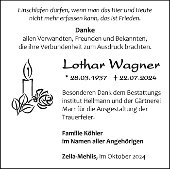 Traueranzeige von Lothar Wagner von Südthüringer Presse