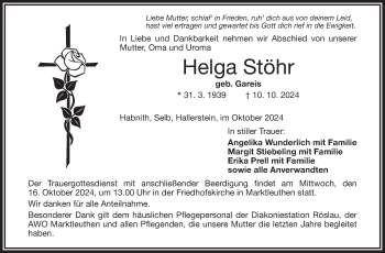 Traueranzeige von Helga Stöhr von Frankenpost