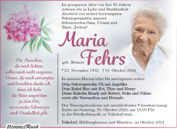 Traueranzeige von Maria Fehrs von Südthüringer Presse