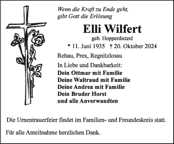 Traueranzeige von Elli Wilfert von Frankenpost